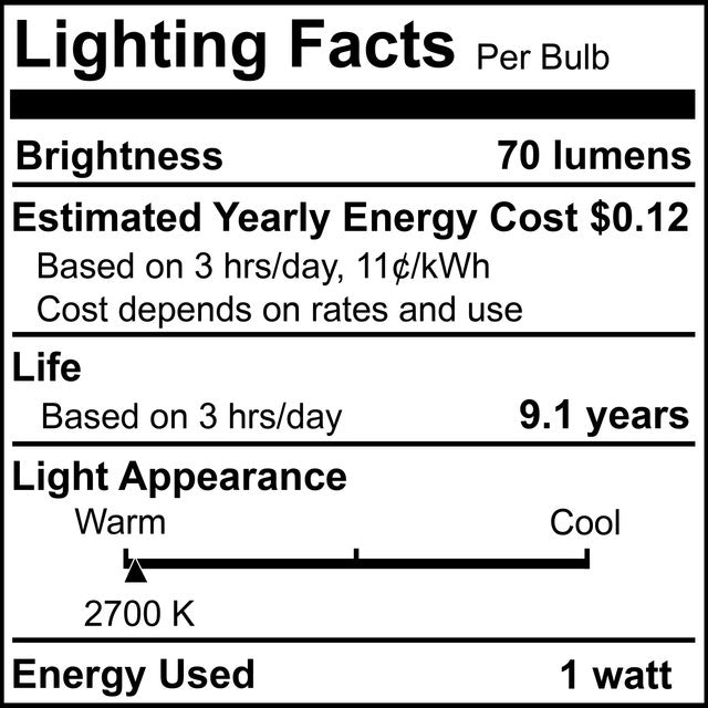 776786 - Filaments Dimmable Clear Glass G16 LED Light Bulb - 1 Watt - 2700K - 10 Pack