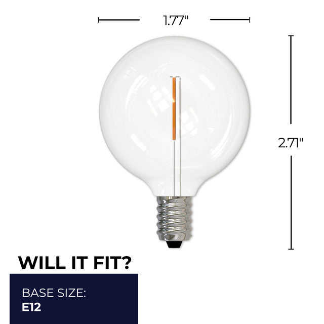 776786 - Filaments Dimmable Clear Glass G16 LED Light Bulb - 1 Watt - 2700K - 10 Pack