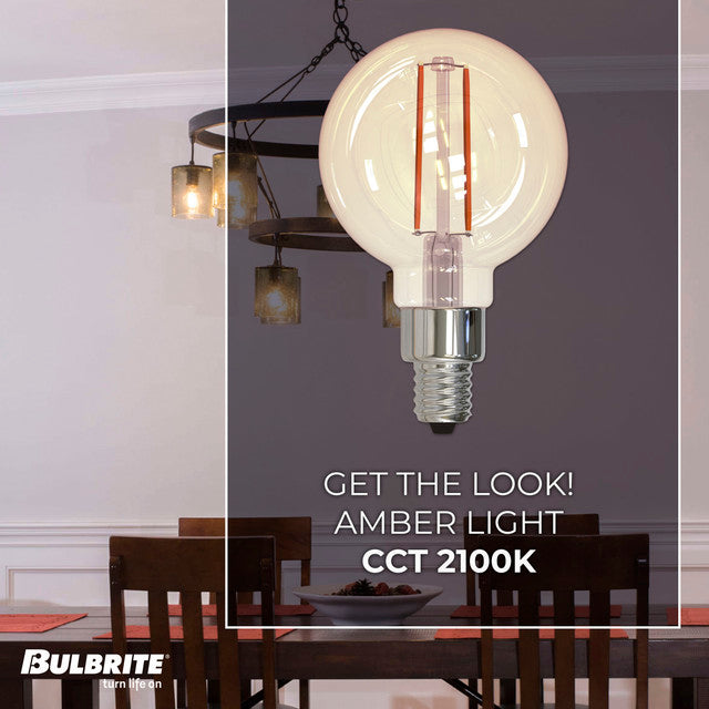 776906 - Filaments Dimmable Antique Glass G16 LED Light Bulb - 2.5 Watt - 2100K - 3 Pack