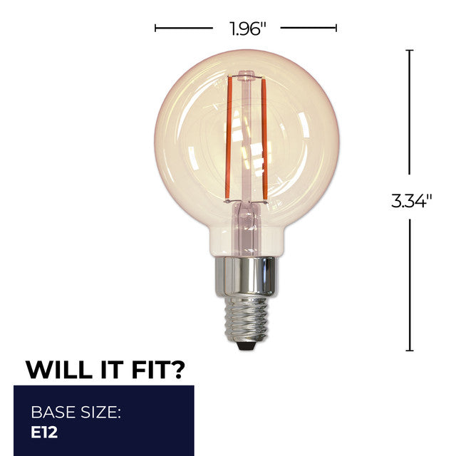 776906 - Filaments Dimmable Antique Glass G16 LED Light Bulb - 2.5 Watt - 2100K - 3 Pack