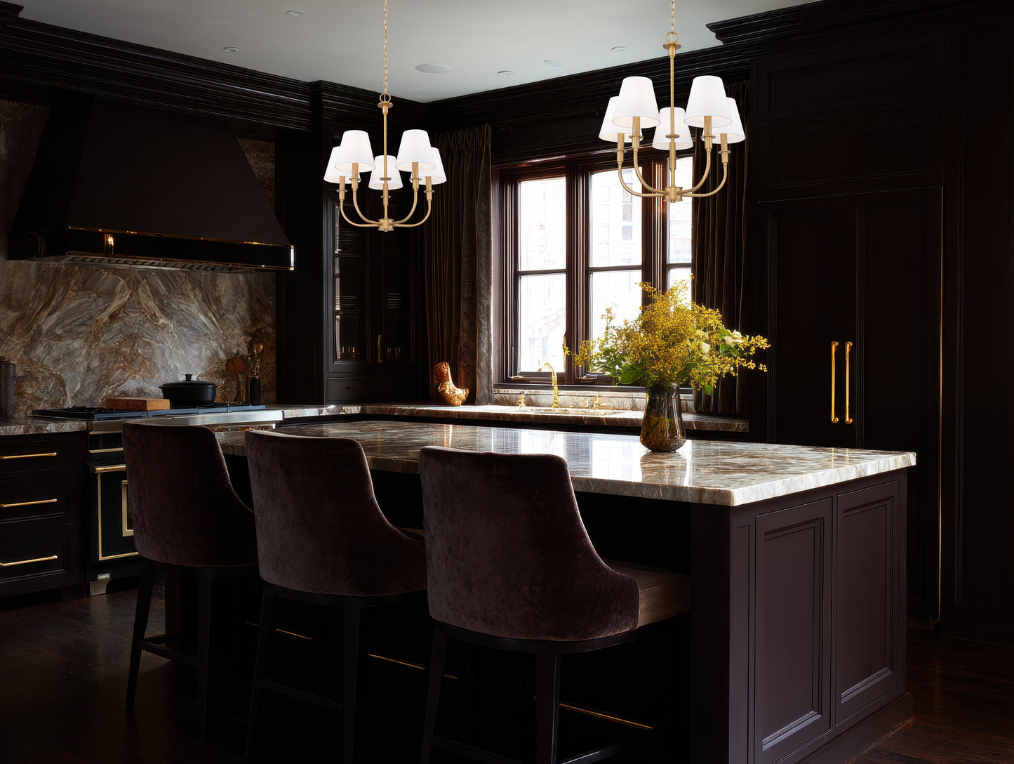3049-18C-RB - Tova 5 Light 22" Chandelier - Rubbed Brass