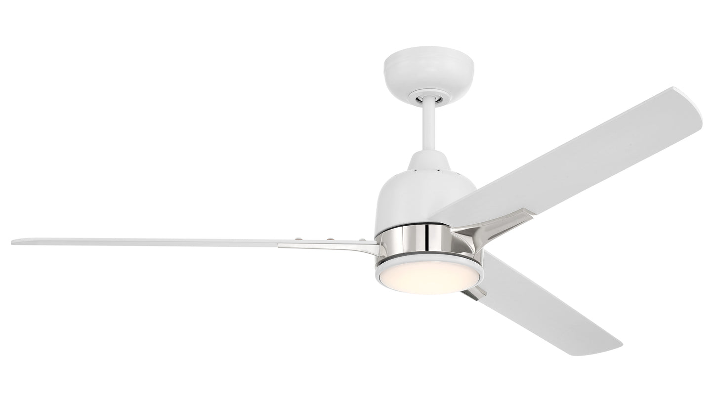 FUL52WPLN3 - Fuller 52" 3 Blade Ceiling Fan with Light Kit - White / Polished Nickel