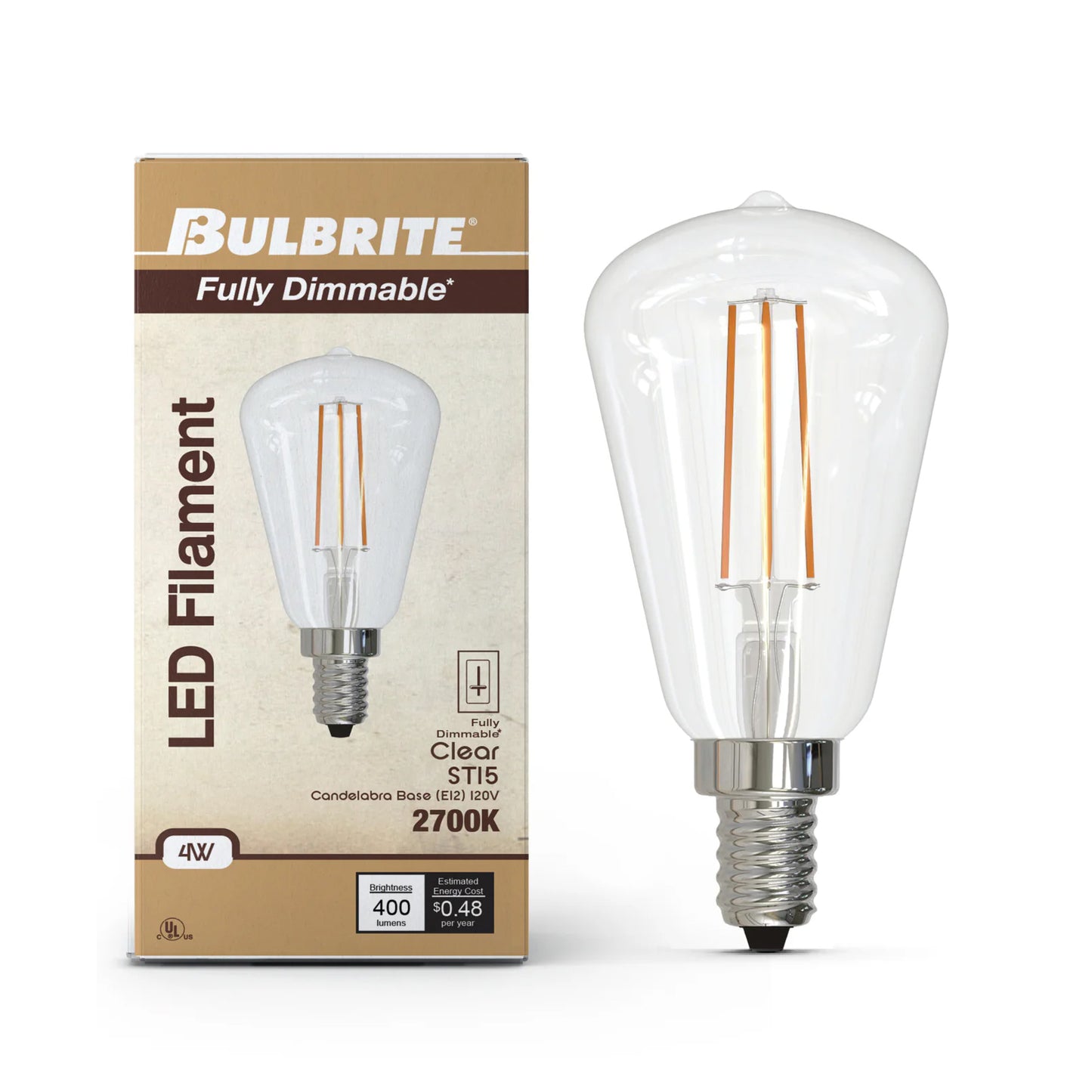 776822 - Filaments Dimmable ST15 Clear Glass Candelabra Base - 4 Watt - 3000K - 4 Pack