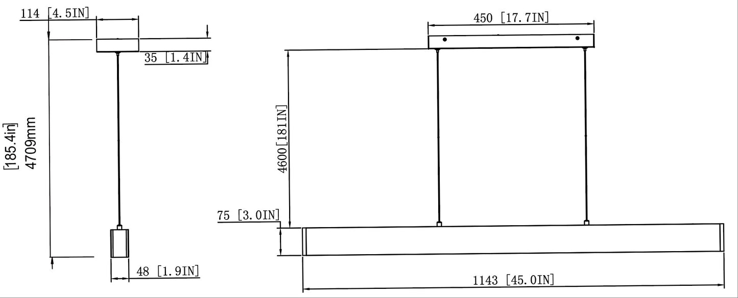 1016-45L-GLD-LED - Hudson 1 Light Linear 45" Chandelier - Gold