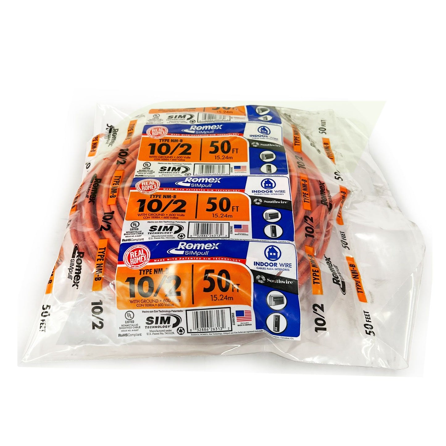 28829022 - 10/2 Orange Romex SIMpull NM-B Indoor Electrical Cable with Ground - 50 ft