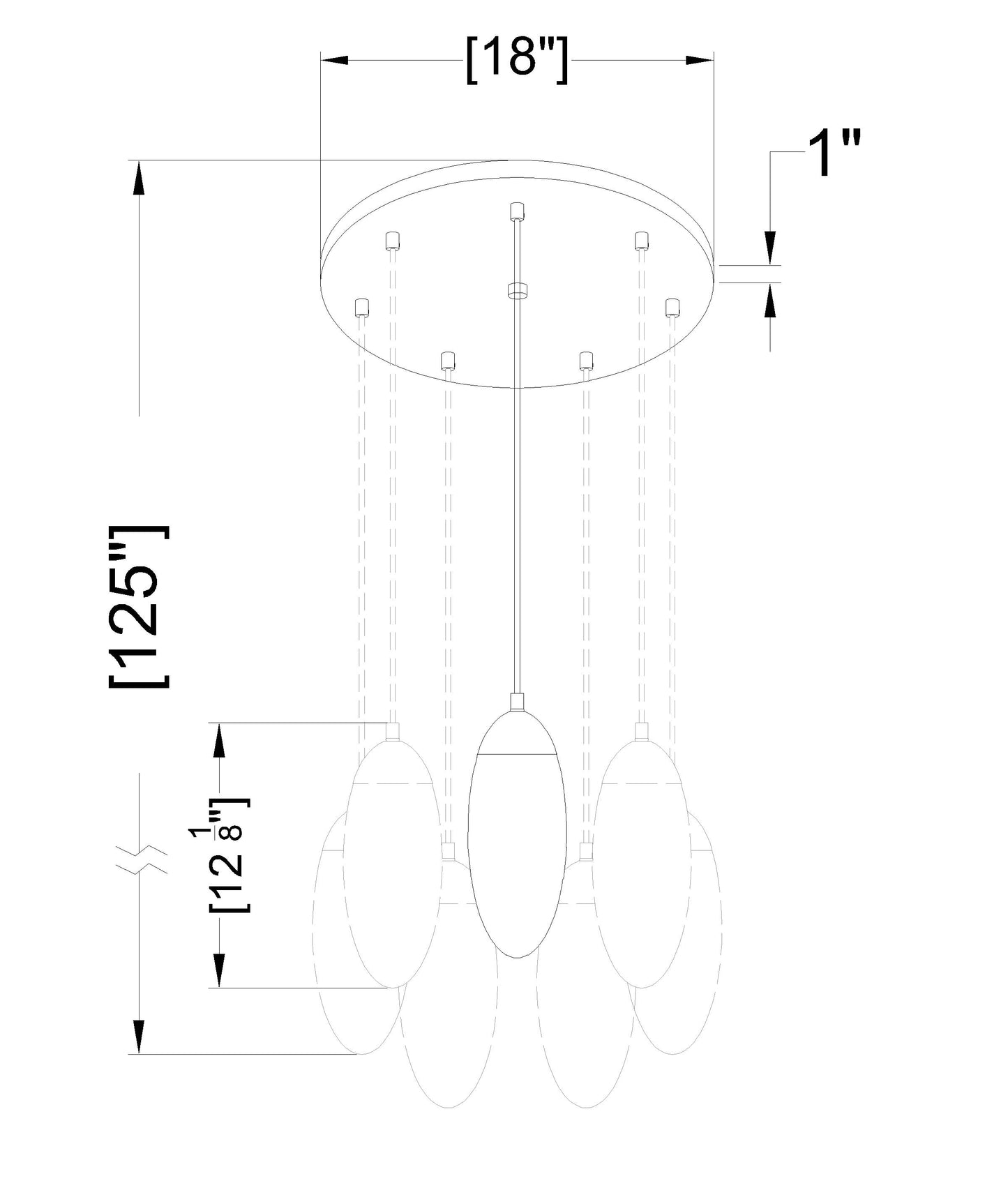 651P-7R-MB - Arden 7 Light 18" Chandelier - Matte Black