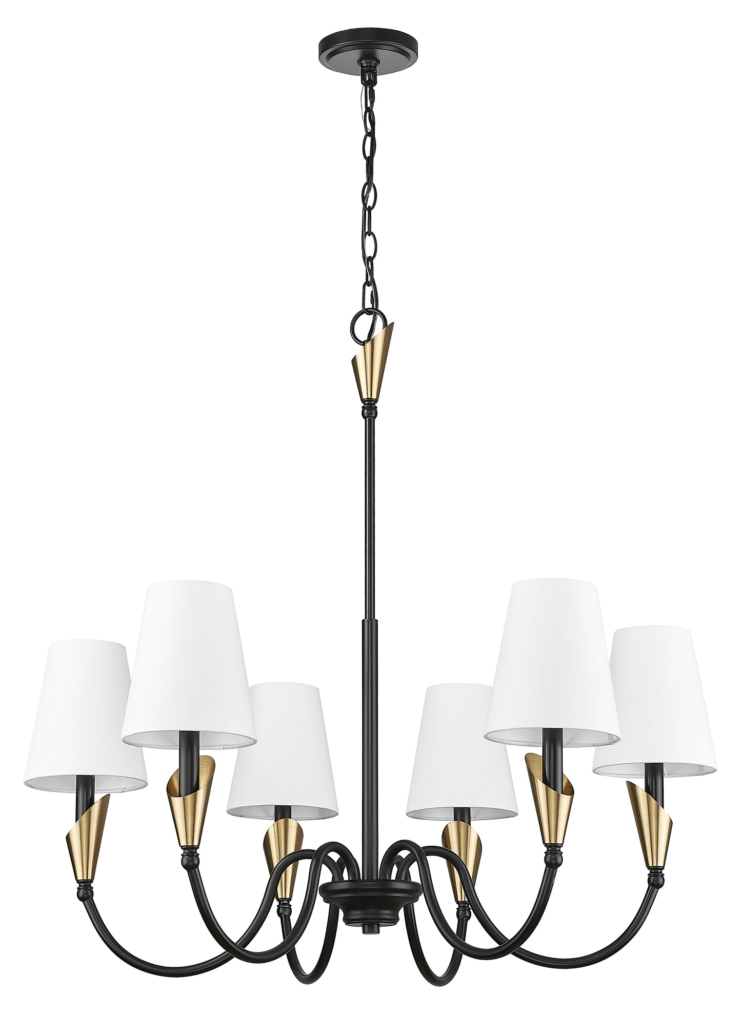 4014-32MB-MGLD - Claudelle 6 Light 32" Chandelier - Matte Black / Modern Gold