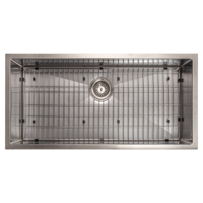 SRS-36S - 36" Meribel Undermount Single Bowl Satin Stainless Steel Kitchen Sink with Bottom Grid