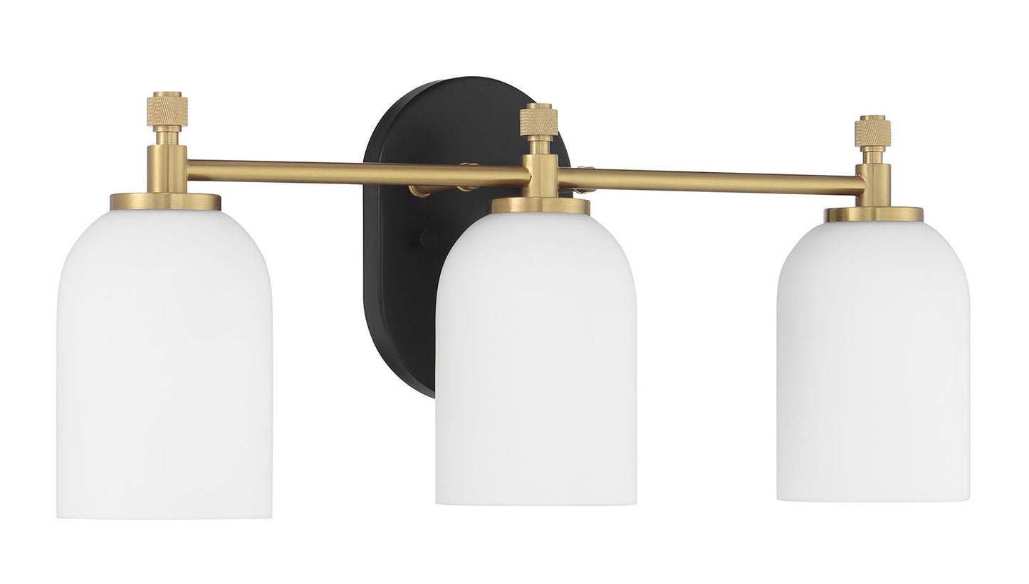 60303-FBSB - Council 3 Light 20" Wide Vanity Light - Flat Black / Satin Brass