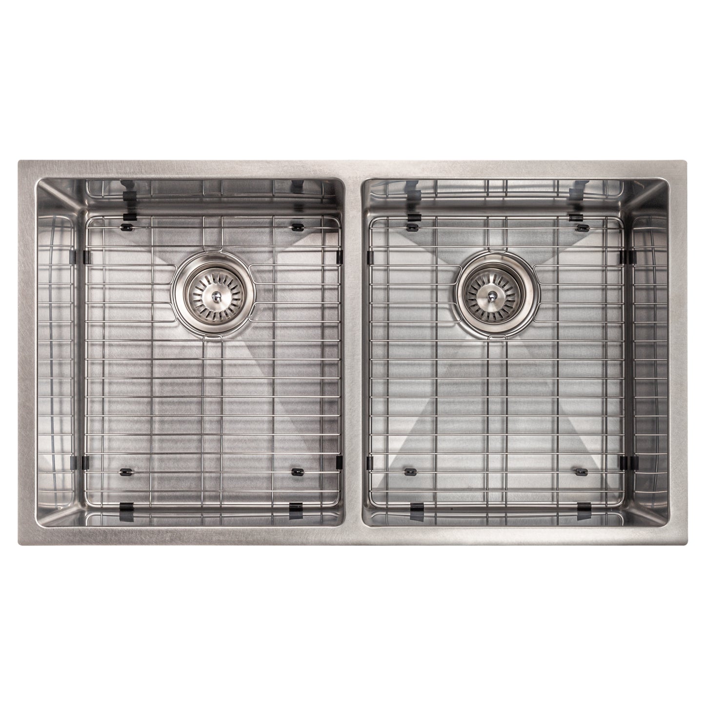 SR50D-33S - 33" Anton Undermount Double Bowl Satin Stainless Steel Kitchen Sink with Bottom Grid