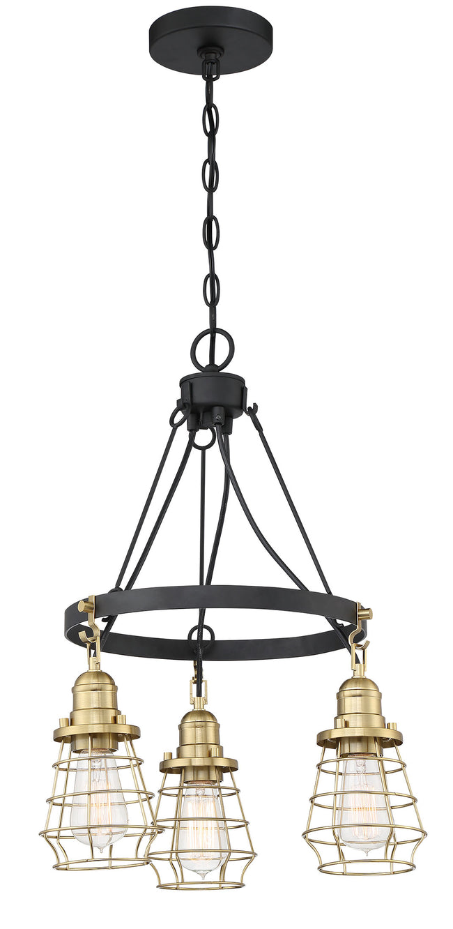 50623-FBSB - Thatcher 3 Light 18" Wide Chandelier - Flat Black / Satin Brass