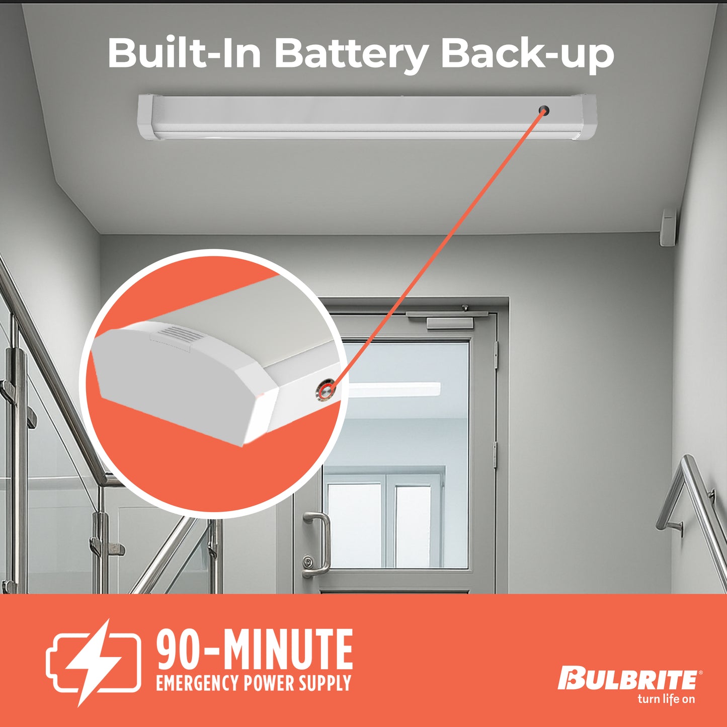 773504 - 2 ft. 3000K LED Dimmable Wraparound Light W/ Battery Backup (120-277v), 2300 Lumens, White