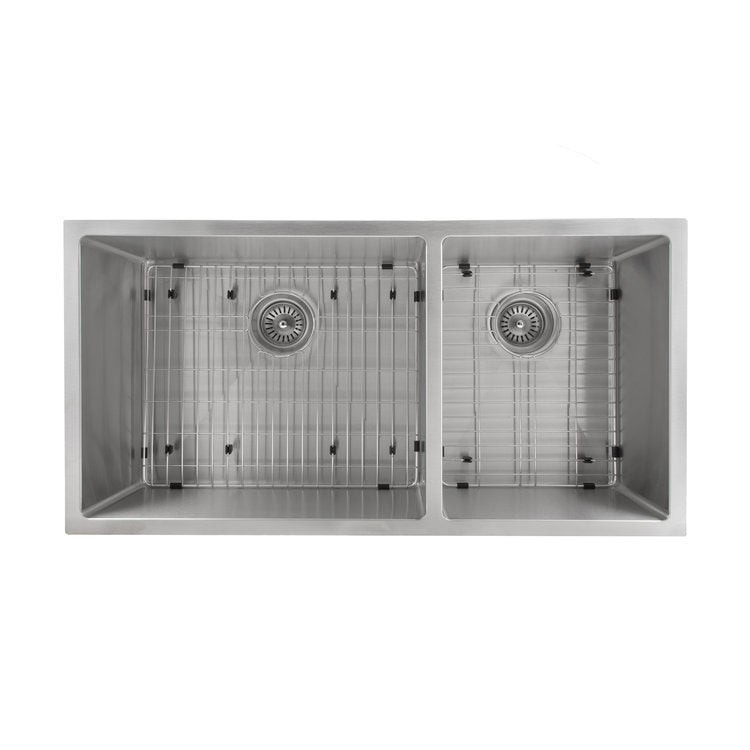 SR60D-36 - 36" Chamonix Undermount Double Bowl Stainless Steel Kitchen Sink with Bottom Grid