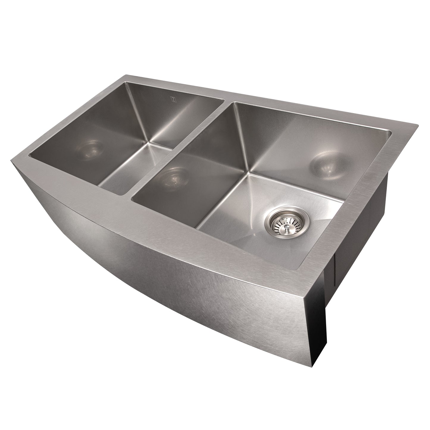 SA50D-36S - 36" Niseko Farmhouse Apron Mount Double Bowl Satin Stainless Steel Kitchen Sink with Bottom Grid