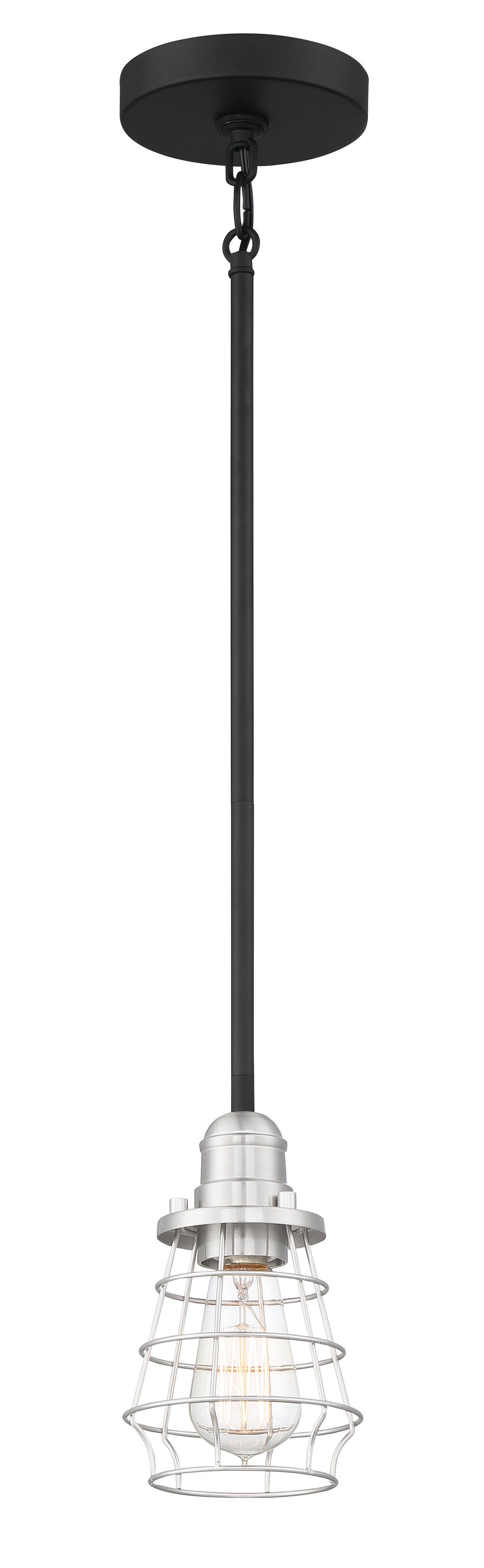 50691-FBBNK - Thatcher 1 Light 5" Wide Mini Pendant - Flat Black / Brushed Polished Nickel