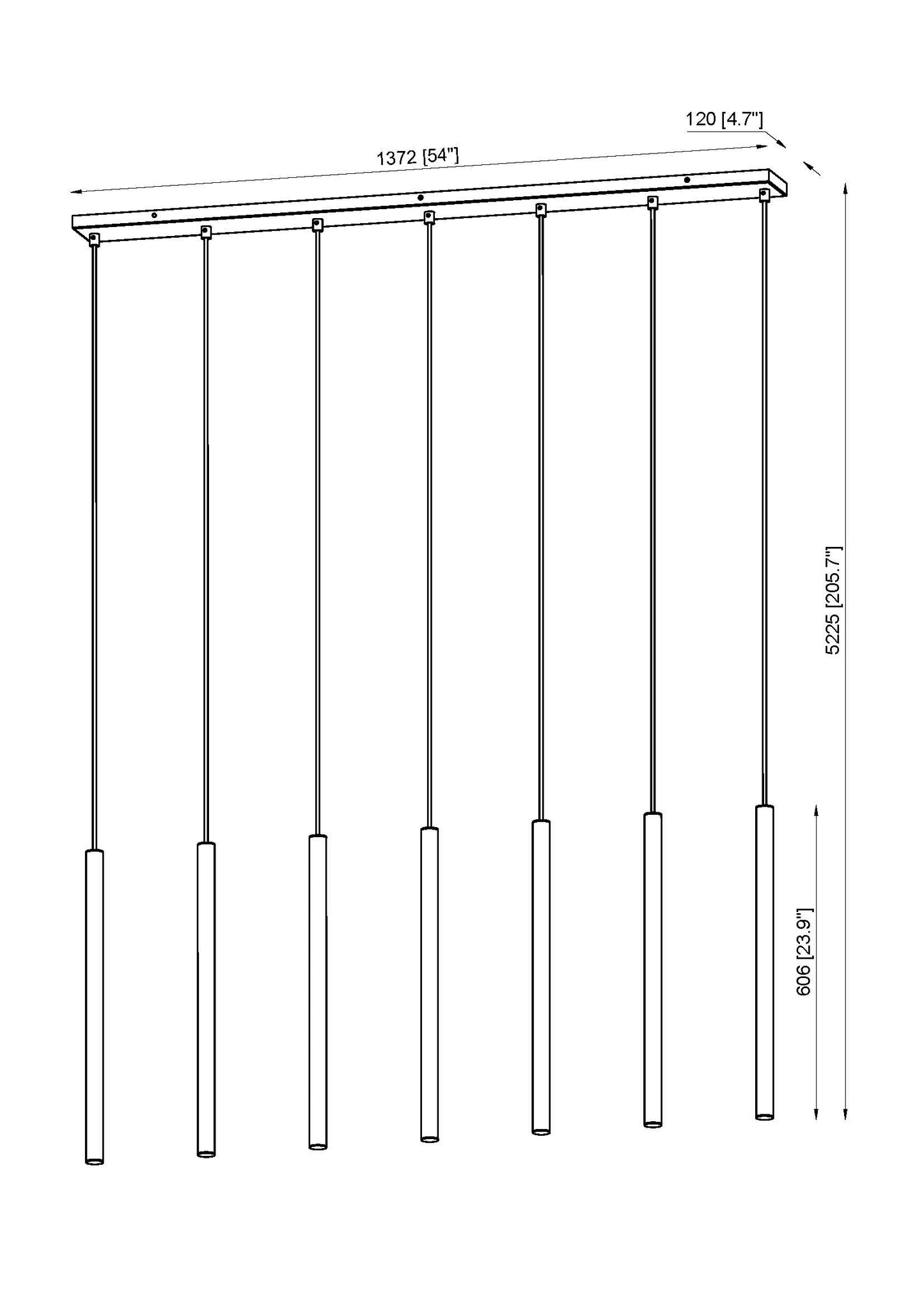 919MP24-7L-BN-LED - Forest 7 Light Linear 54" Chandelier - Brushed Nickel