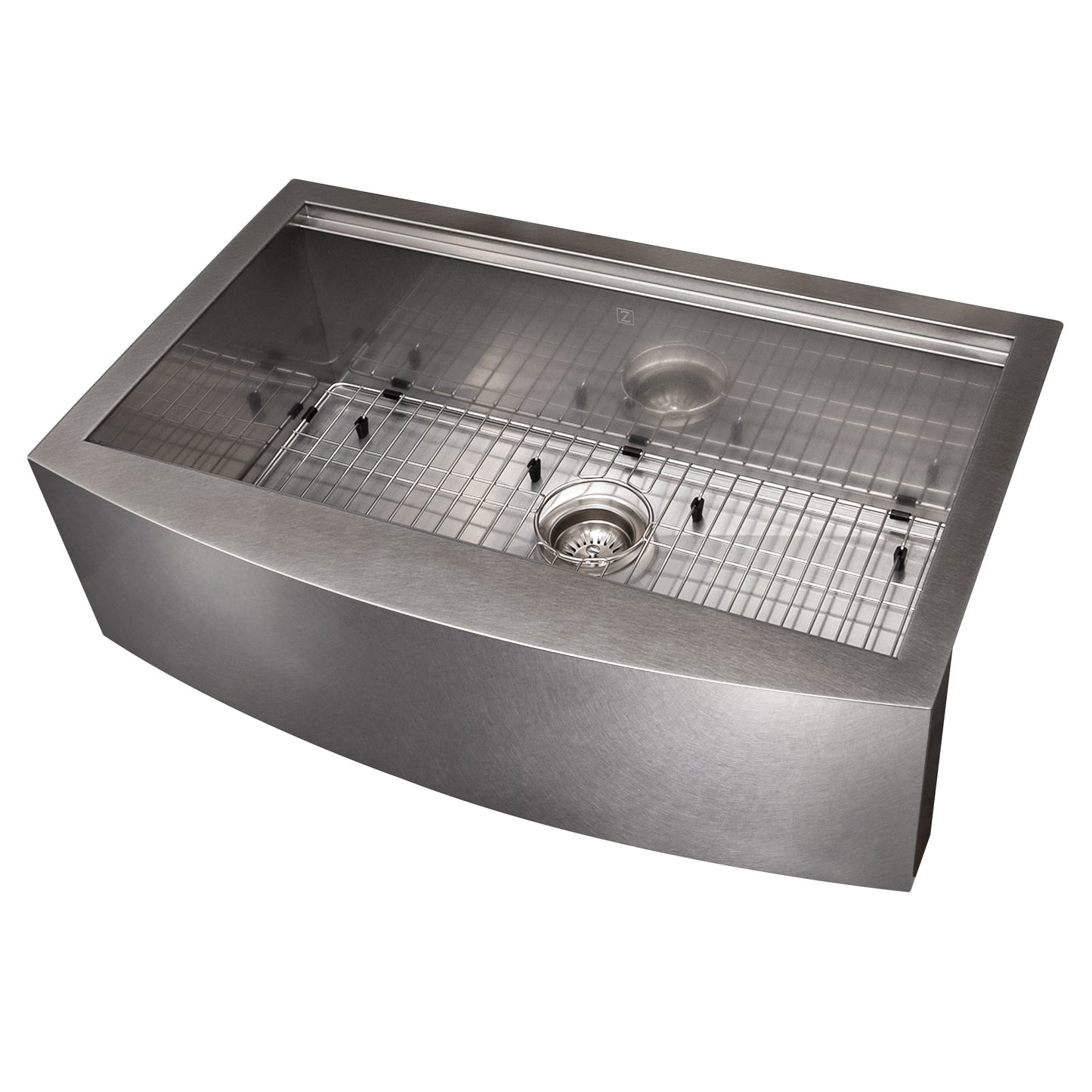 SLSAP-33S - 33" Moritz Farmhouse Apron Mount Single Bowl Satin Stainless Steel Kitchen Sink with Bottom Grid and Accessories