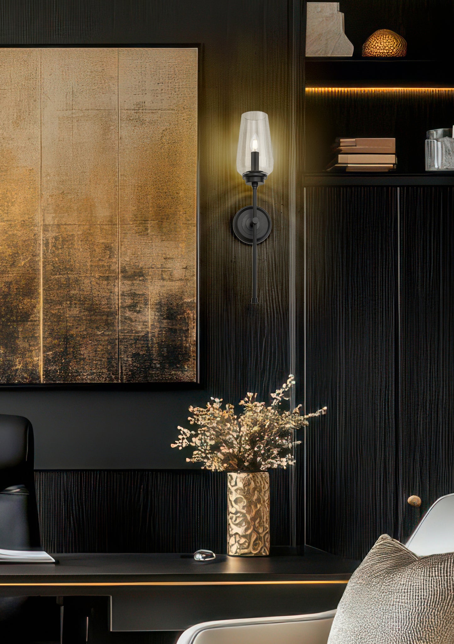 2013-1S-MB - Clara 1 Light Wall 26" Sconce - Matte Black