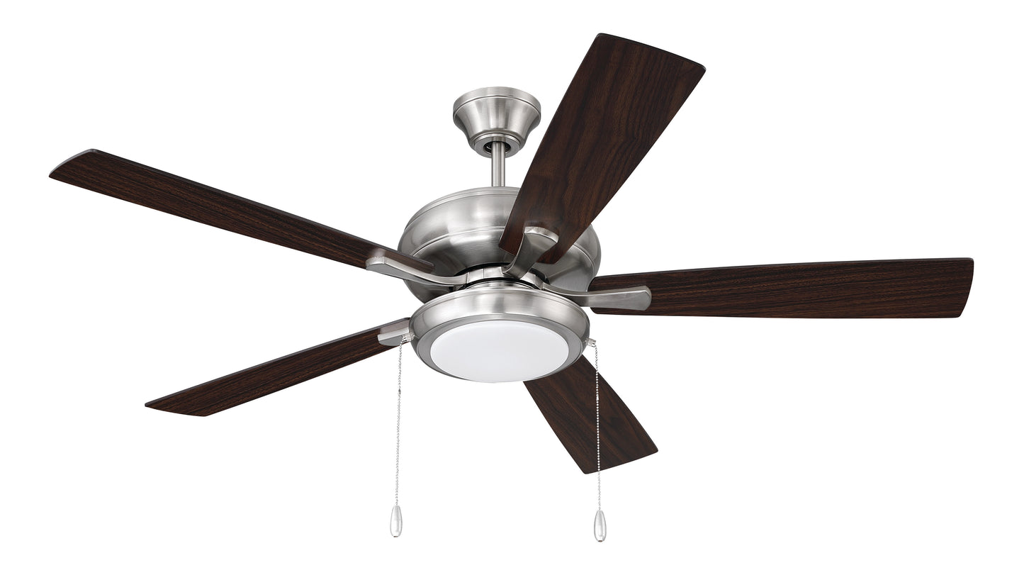 ECF119BNK5-DWWLN - EOS Low Profile 1 bulb Frosted White 52" Ceiling Fan 52" 5 Blade Ceiling Fan with Light Kit - Brushed Nickel