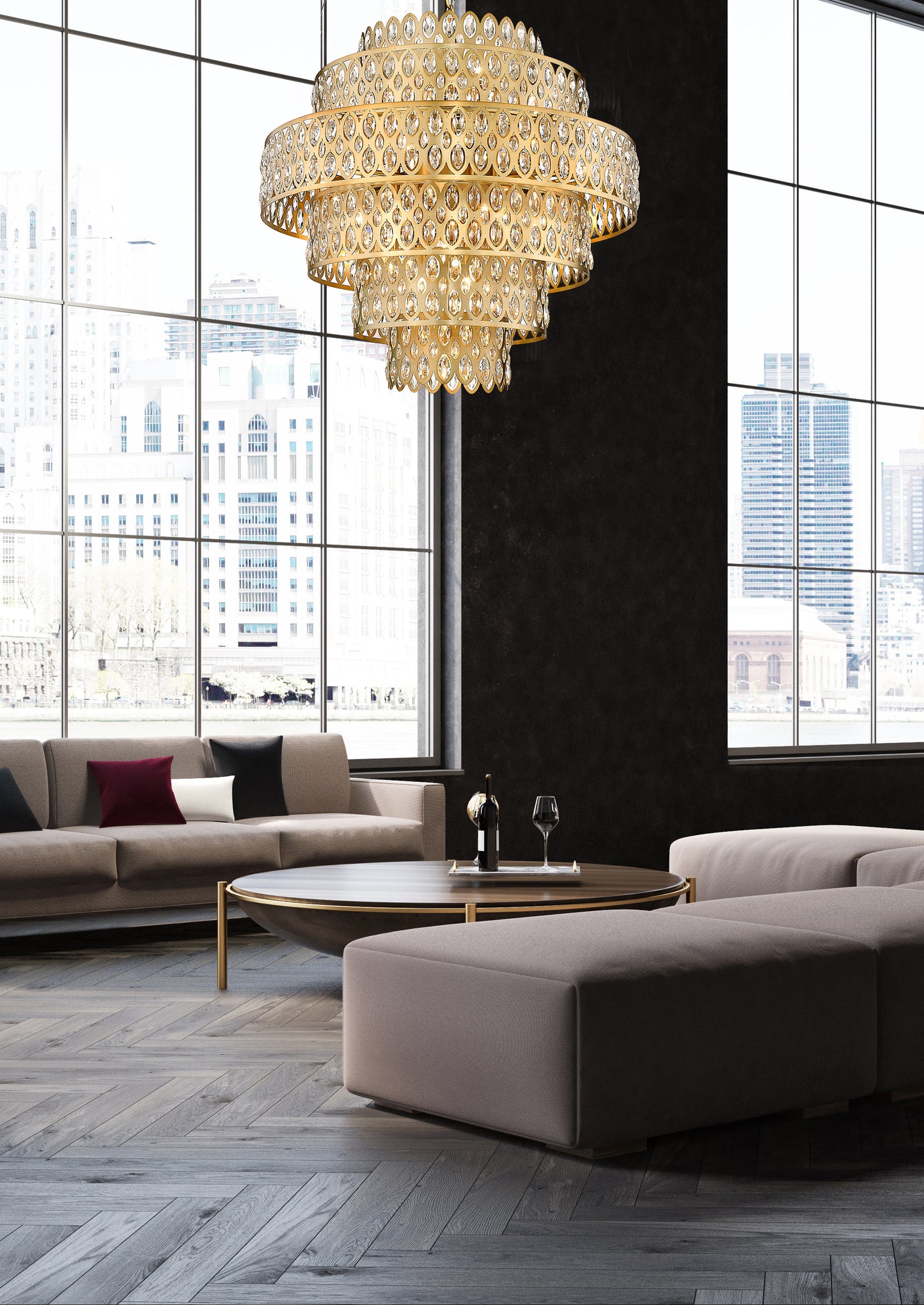 822P32-HB - Dealey 17 Light 32" Chandelier - Heirloom Brass