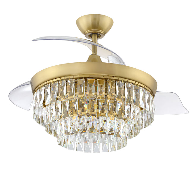 SOF42SB3 - Sofia 42 Hidden Blades 42" 3 Blade Ceiling Fan with Light Kit - Satin Brass