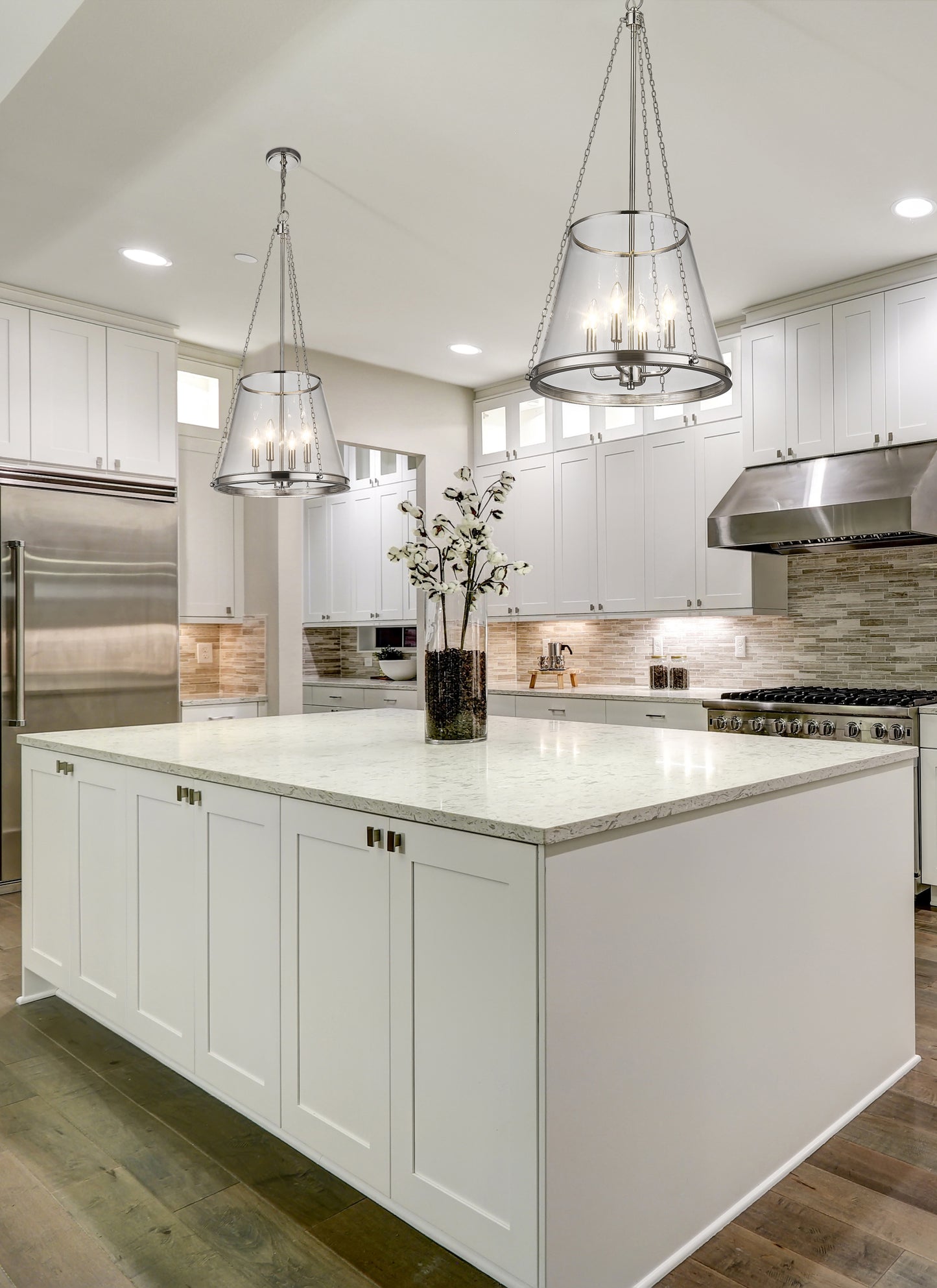 341P18-PN - Prescott 4 Light 18" Pendant - Polished Nickel