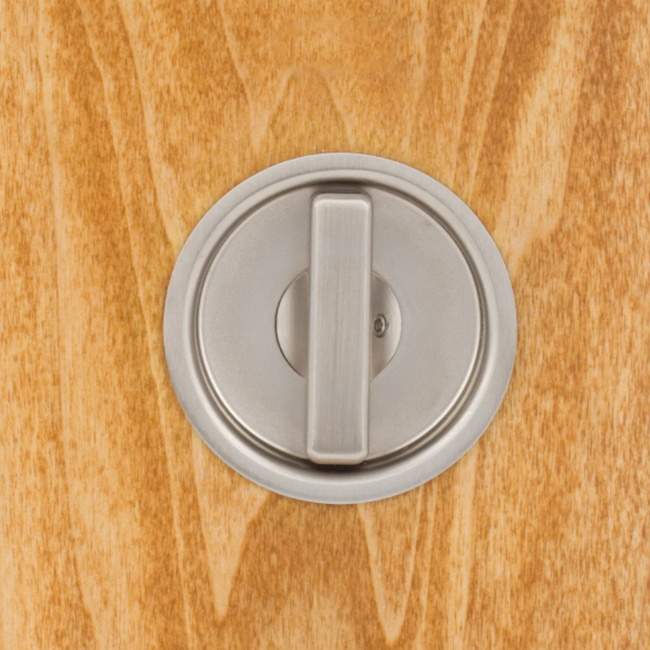 3910.32D - 2-3/8" Wide - Round Mortise - Pocket Door Lock - Satin Nickel