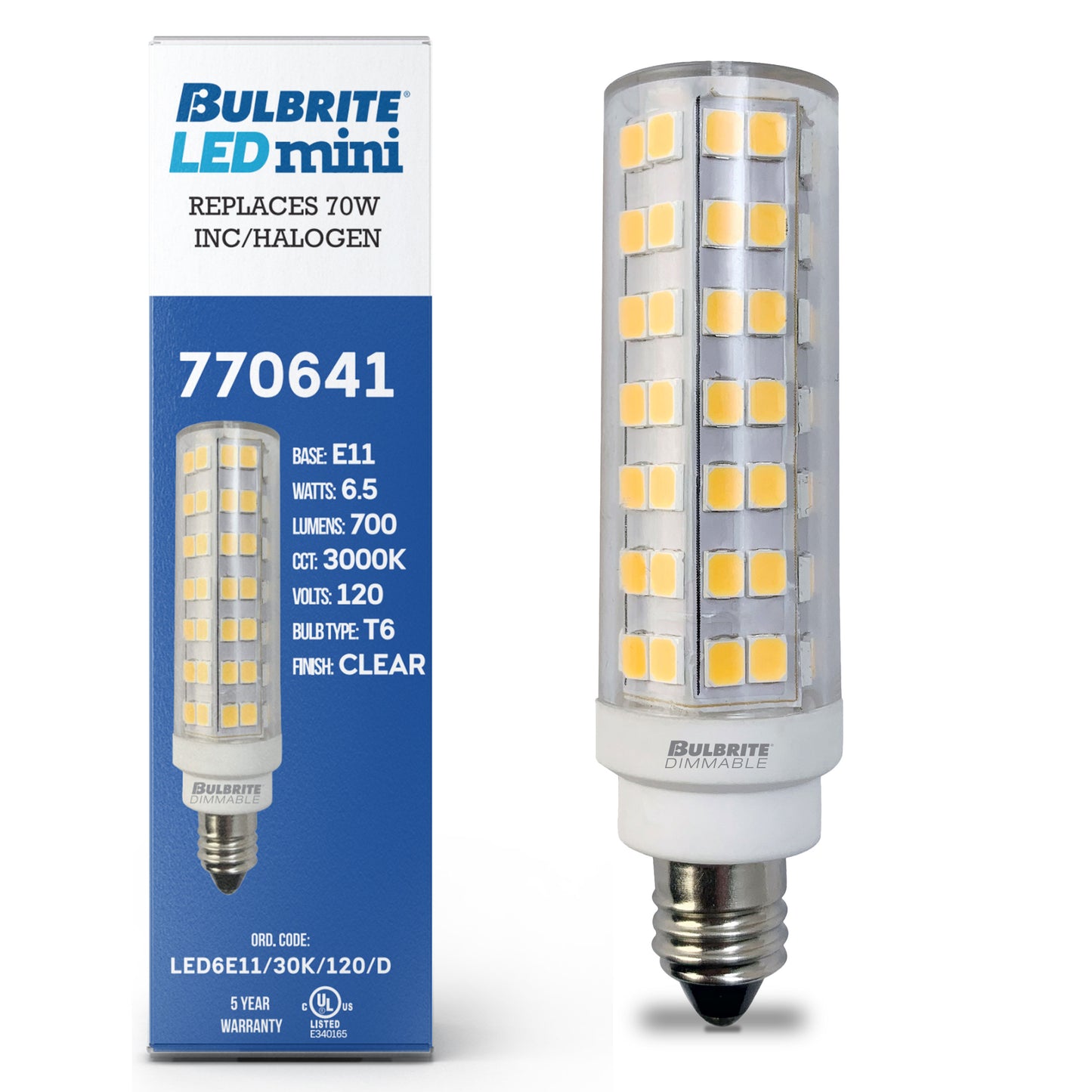 770641 - Dimmable T6 LED Mini Candelabra Light Bulb - 6.5 Watt - 3000K - 2 Pack