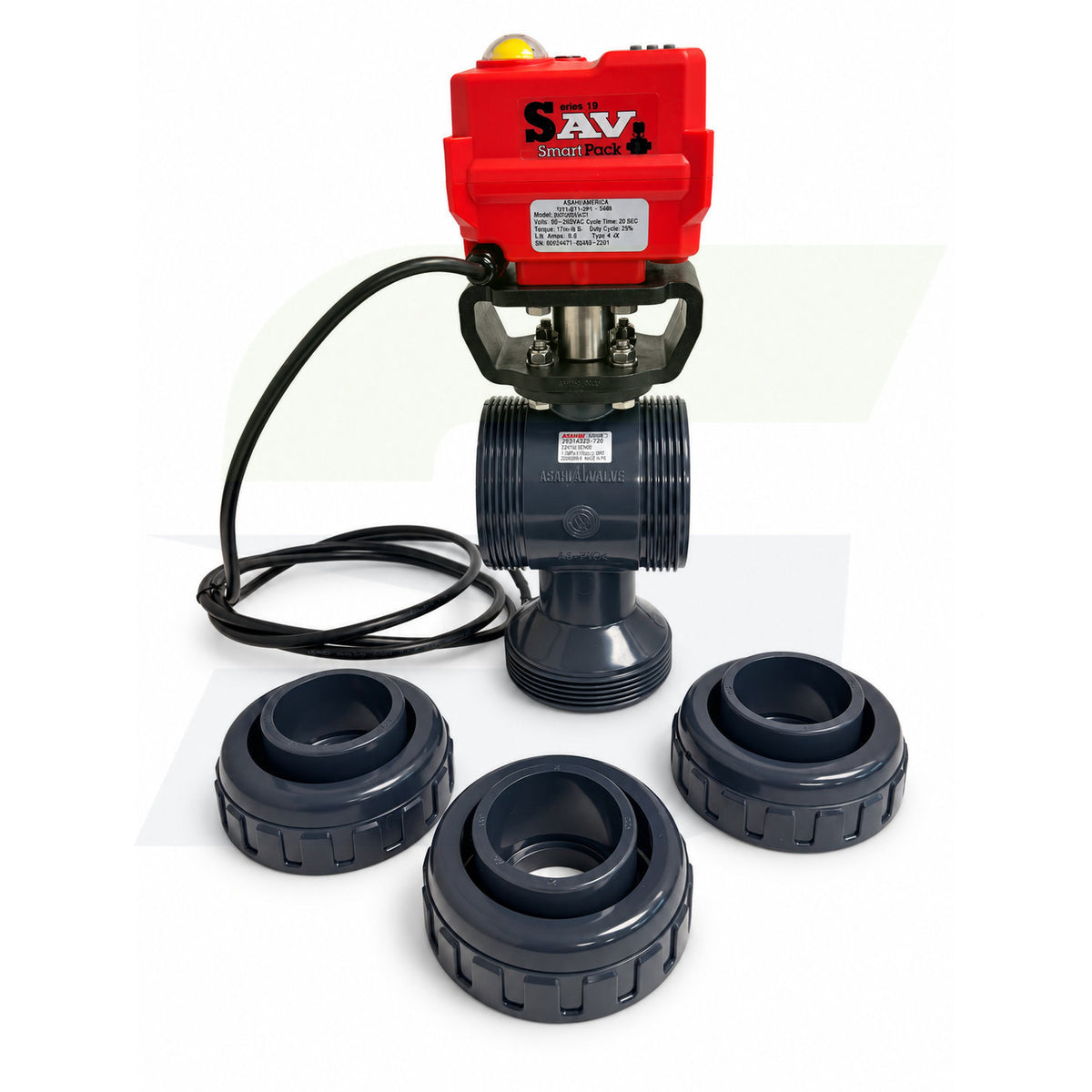 251060015 - 1-1/2" Type 23 PVC 3-Way Ball Valve - Smart Fail-Safe Actuated, EPDM