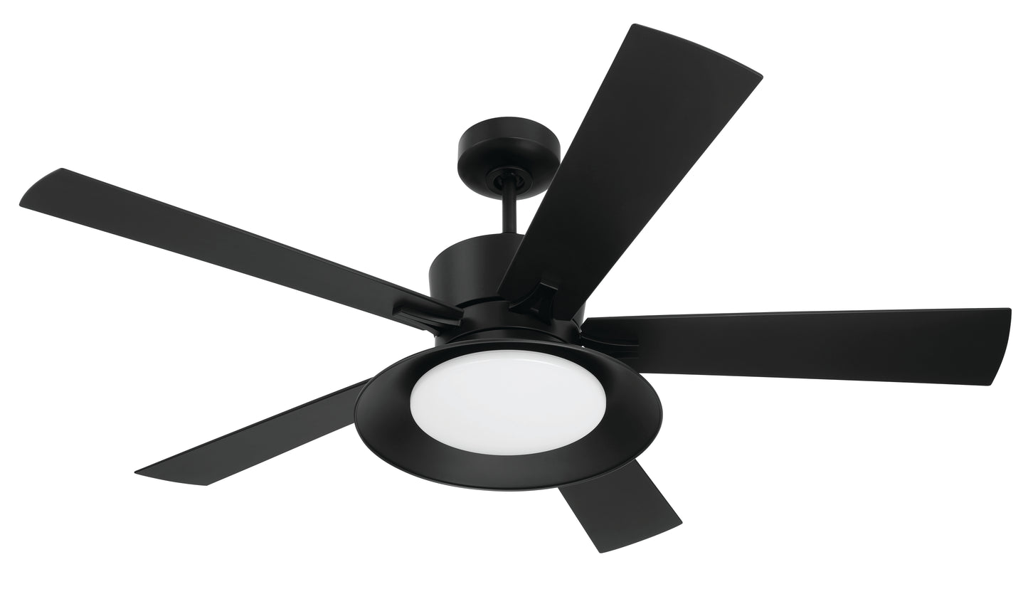 TOP52FB5 - Topper 52" 5 Blade Indoor Outdoor Ceiling Fan with Light Kit - Flat Black