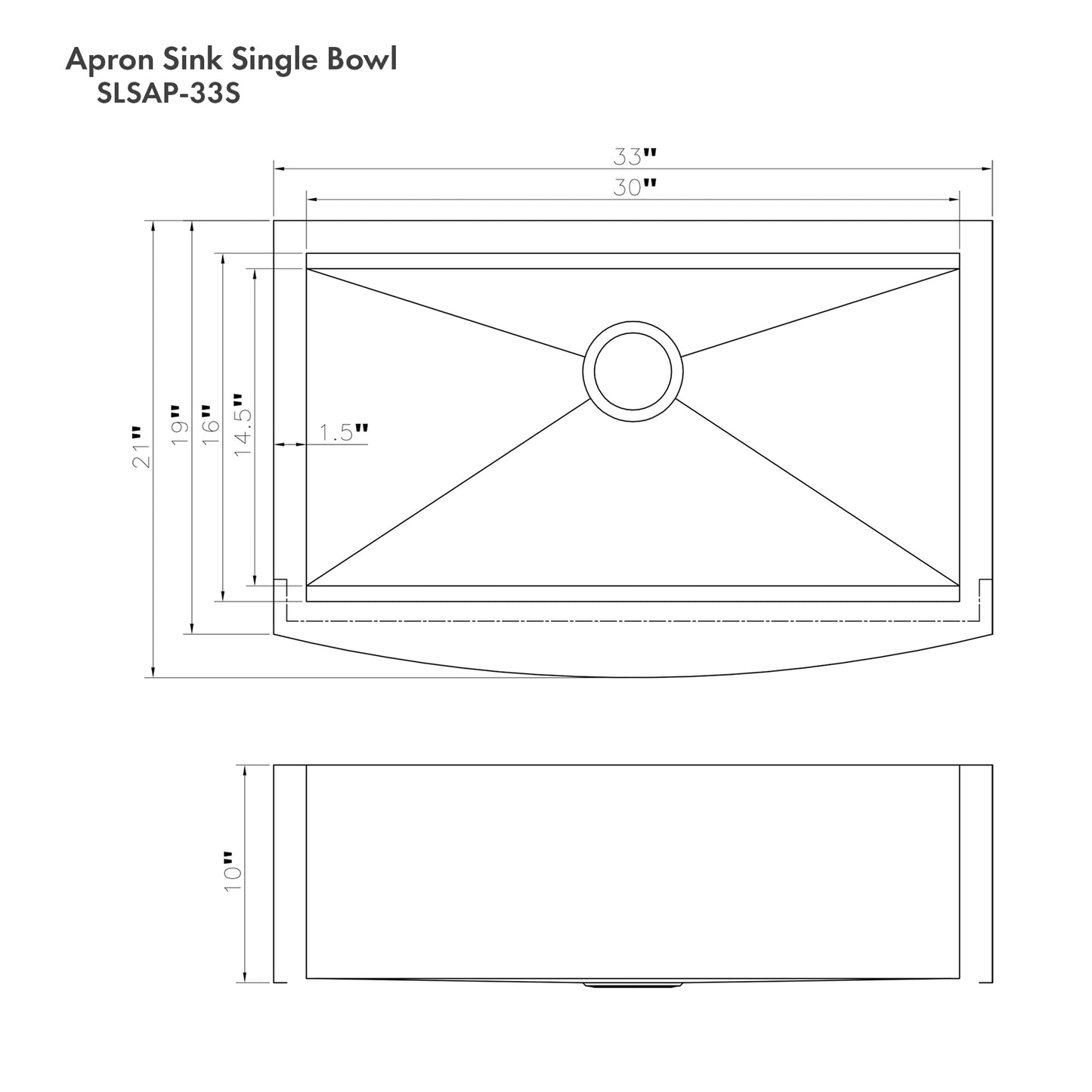 SLSAP-33S - 33" Moritz Farmhouse Apron Mount Single Bowl Satin Stainless Steel Kitchen Sink with Bottom Grid and Accessories