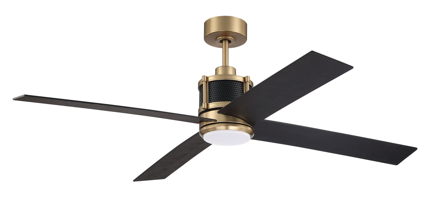 GRG56SBFB4-NWF - Gregory 56" Indoor Ceiling Fan with no Wifi 56" 4 Blade Ceiling Fan with Light Kit - Satin Brass
