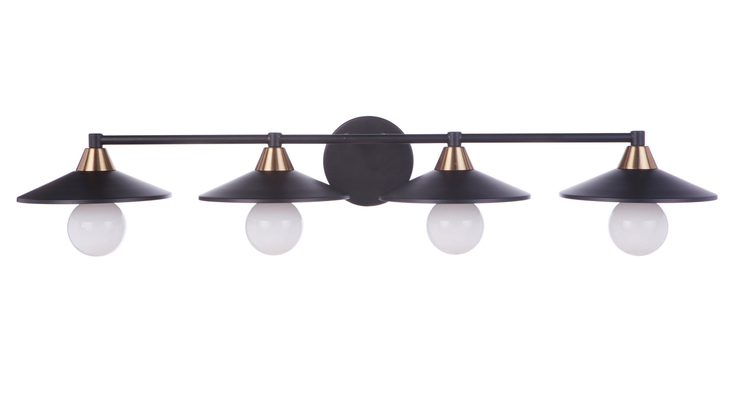 12537FBSB4 - Isaac 4 Light 36" Wide Vanity Light - Flat Black / Satin Brass