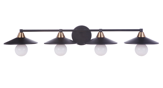 12537FBSB4 - Isaac 4 Light 36" Wide Vanity Light - Flat Black / Satin Brass