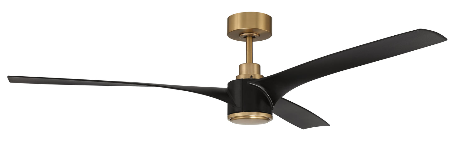 PHB60FBSB3-NWF - Phoebe 60" Indoor Ceiling Fan without Wifi 60" 3 Blade Ceiling Fan with Light Kit - Flat Black / Satin Brass