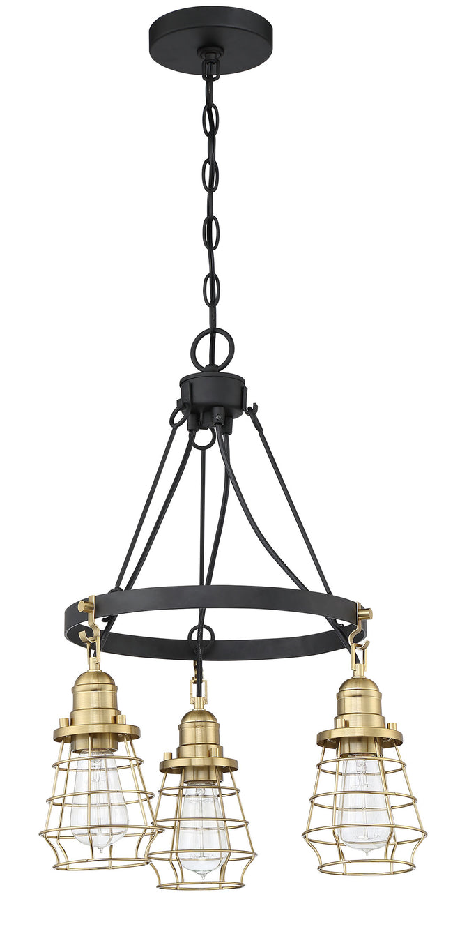 50623-FBSB - Thatcher 3 Light 18" Wide Chandelier - Flat Black / Satin Brass