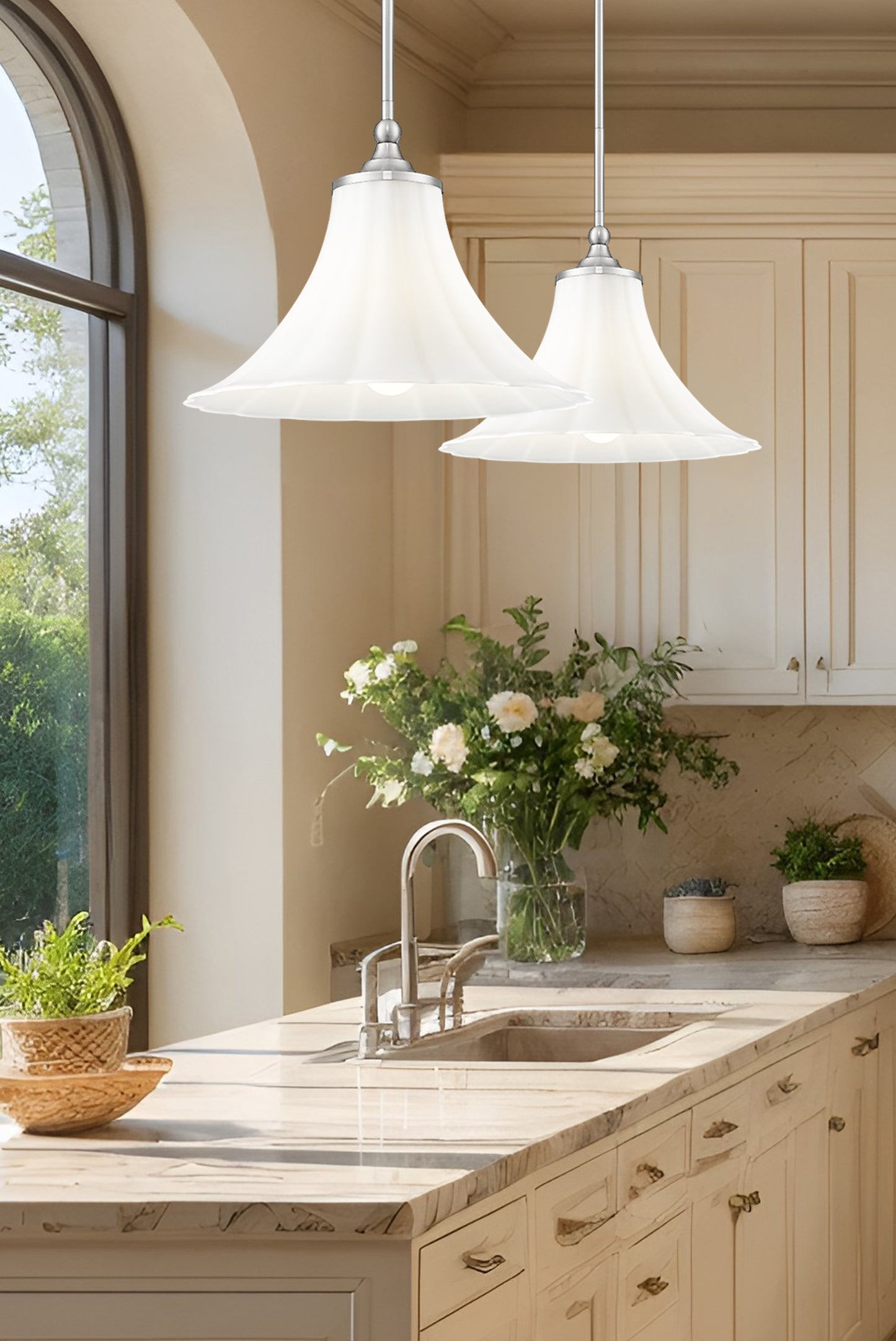 1958P16-BN - Fleur 1 Light 16" Pendant - Brushed Nickel