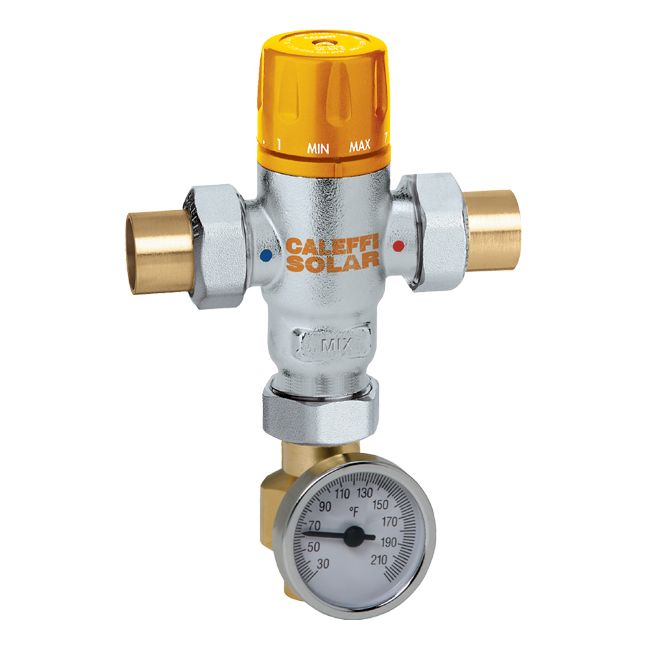 252168A -1" Adjustable Thermostatic Mixing Valve for Solar Systems with Temp Gauge (sweat)