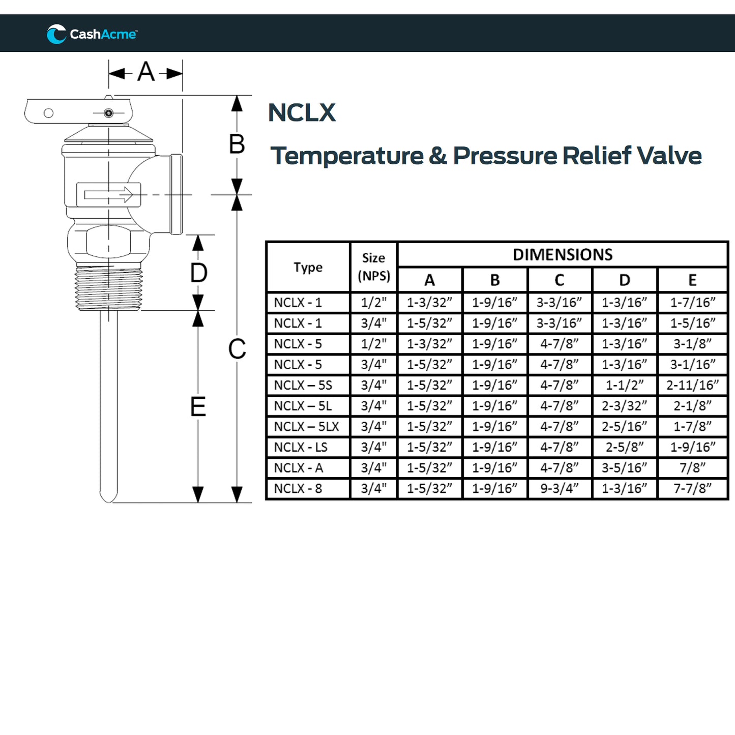 18821-0150 - 3/4" NCLX-5L Domestic Temperature and Pressure Relief Valve