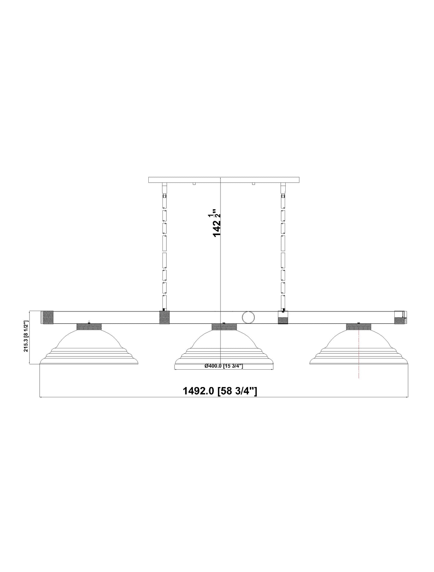 3050-3RB-SMB - Vanguard 3 Light 59" Billiard - Rubbed Brass