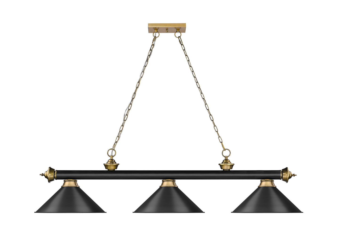 2306-3MB-RB-MB15 - Cordon 3 Light 57" Billiard - Matte Black / Rubbed Brass
