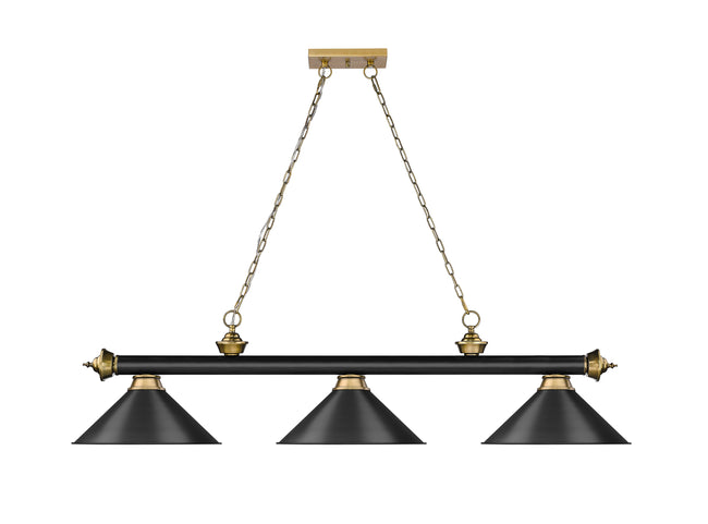 2306-3MB-RB-MB15 - Cordon 3 Light 57" Billiard - Matte Black / Rubbed Brass