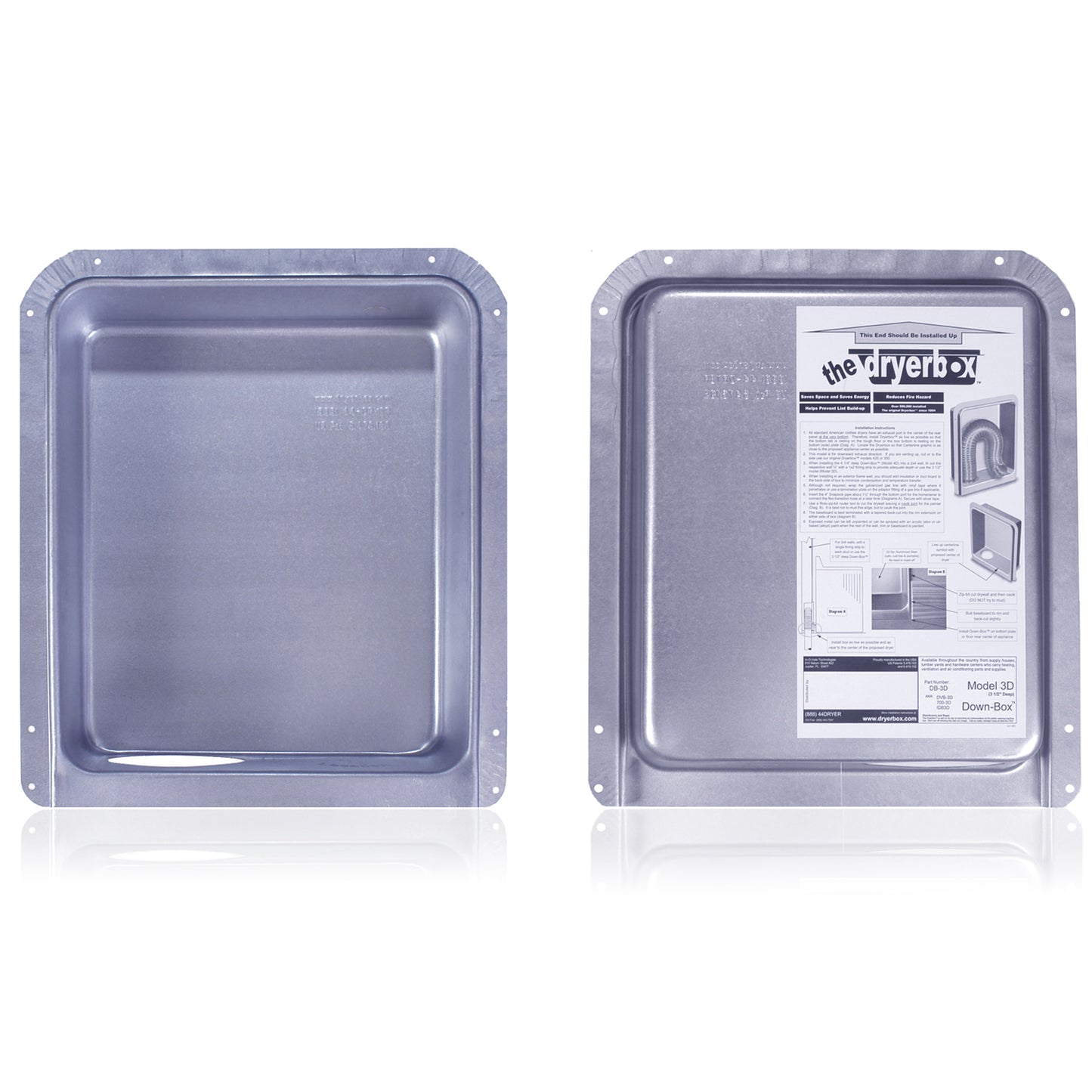 Dryerbox DB-3D - 14" x 16" In-Wall Dryer Exhaust Receptacle, Downward Exhaust, 2x4 Walls