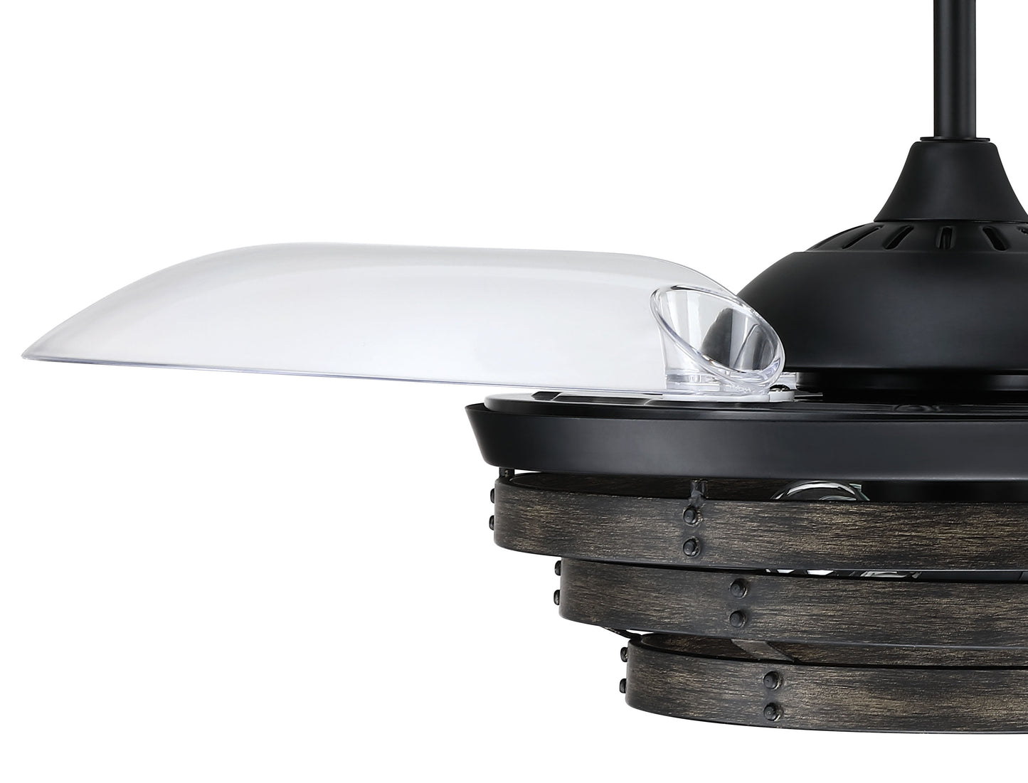 WHS42FBGW3 - Whiskey 42 Hidden Blades 42" 3 Blade Ceiling Fan with Light Kit - Flat Black