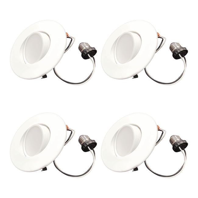 773171 - 9 Watt LED 4" DOWNLIGHT ADJUSTABLE RETROFIT W/GIMBAL 3000K WHITE ROUND DIMMABLE JA8 120V-4PK - 4 Pack