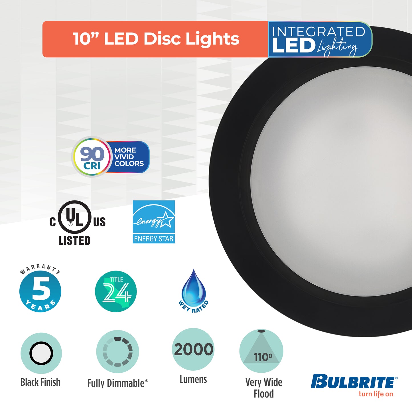 773278 - 25 Watt LED 10" Disc, 3000K, 2000 Lumens, Black Finish