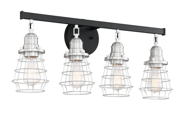 50604-FBBNK - Thatcher 4 Light 26" Wide Vanity Light - Flat Black / Brushed Polished Nickel