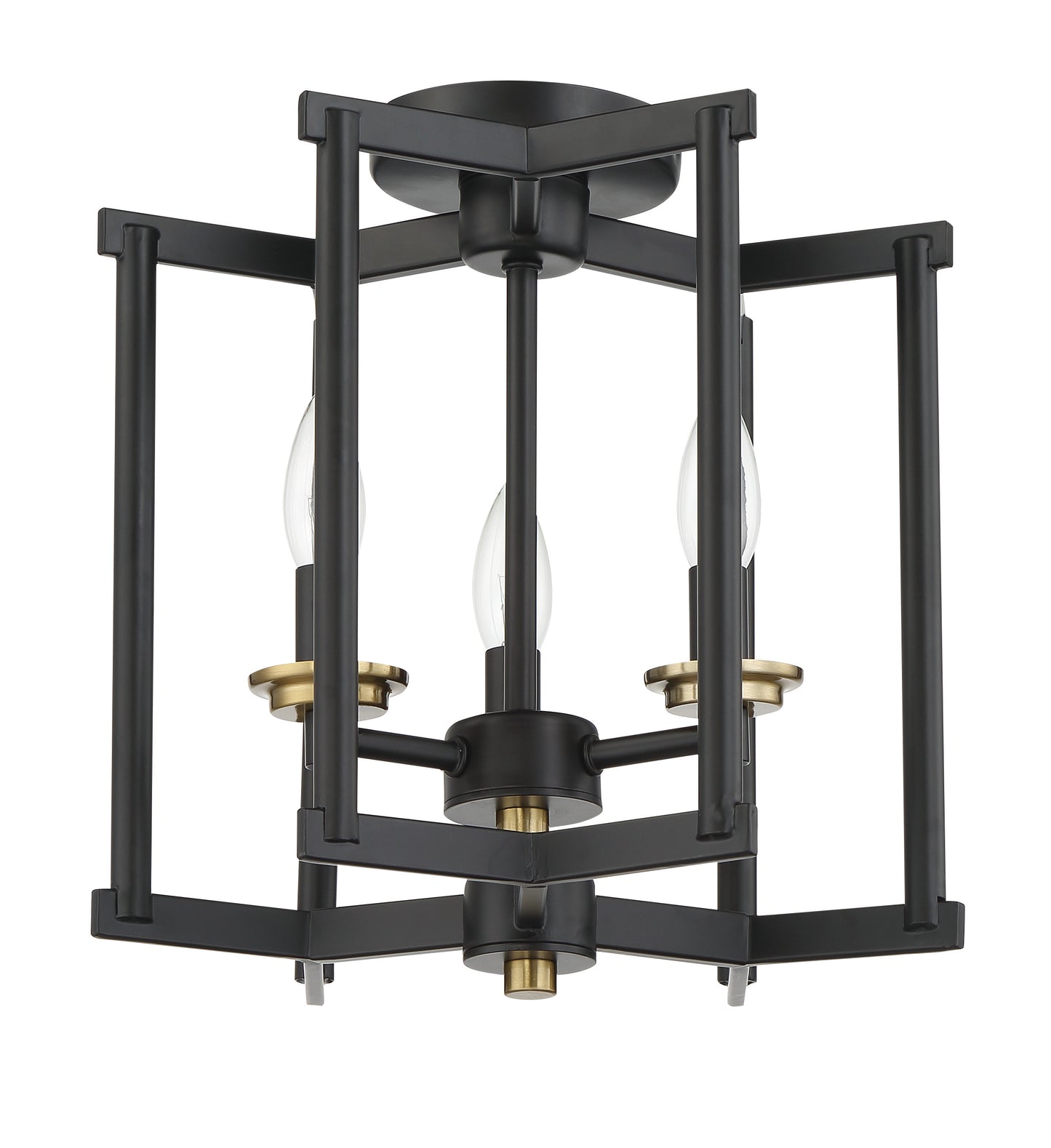 56953-FBSB - Avante Grand 3 Light 14.25" High Semi Flush Mount - Flat Black / Satin Brass