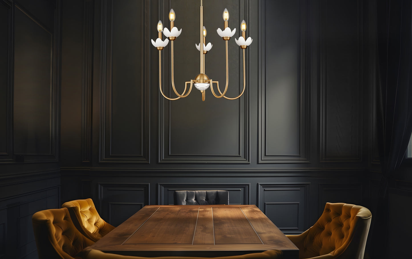352-5MGLD - Allistair 5 Light 24" Chandelier - Modern Gold