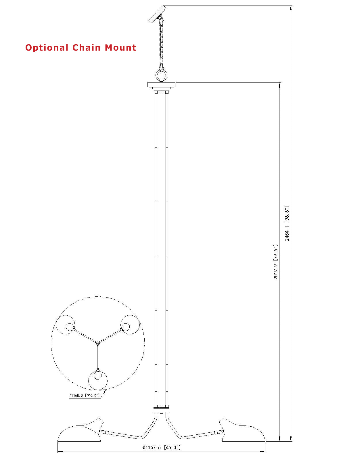 1942-3MB - Bellamy 3 Light 46" Chandelier - Matte Black